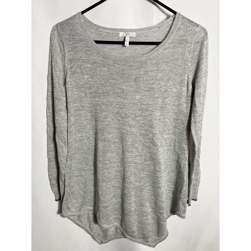 Joie Womens Sweater Gray Silver Metallic Asymmetrical Hem Thin